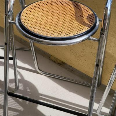 3 1970s Chrome & Cane Stools in the style of 