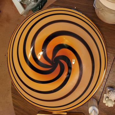 Black/Yellow Swirl Hand Blown Art Glass Bowl Lot