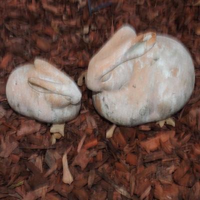 Outdoor yard art pair of bunnies