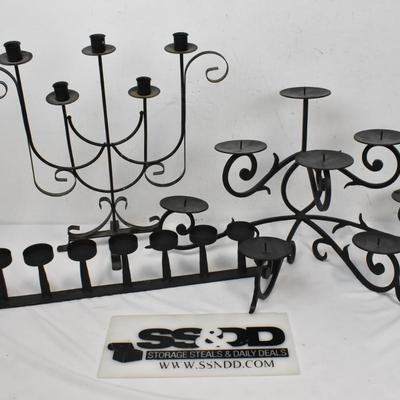 3 Candle Holders, Black Cast Iron in Great Shape, 3 Different Styles