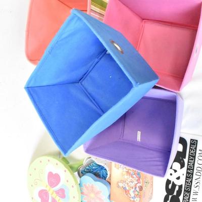 Kids Organization Lot: Small Baskets, Butterfly Stool, Gift Boxes