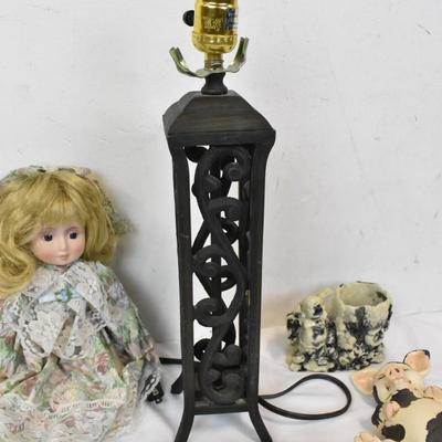 Assorted Decor, Solid Metal Lamp, Ceramic Pig, Heart Plate