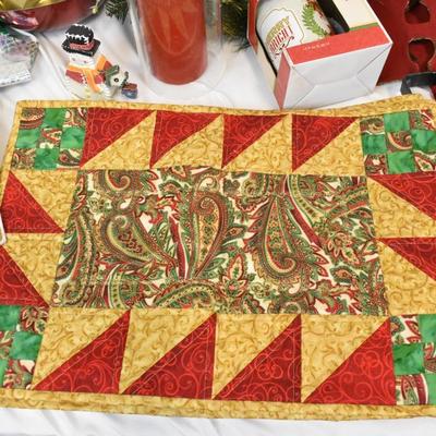 Christmas Decor: Holiday Mug, Reindeer, Placemats, Tree Skirt