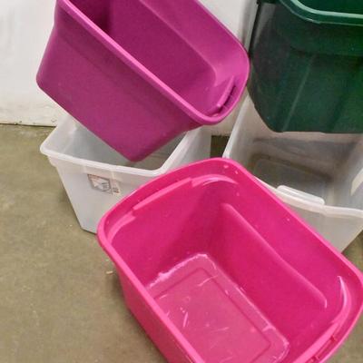 6 Storage Totes With Lids, Green and Pink