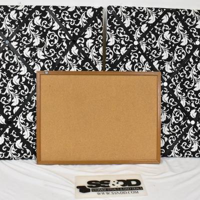 3 Pc Home Decor, 2 Black and White Fabric Wall Panels, Pin Board
