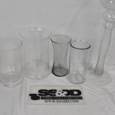 5 Piece Glass, Vases, Clear Centerpieces