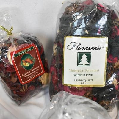 Assorted Christmas Decor, Large Faux Flowers, Potpourri, Ornaments