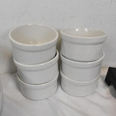 Kitchen Lot, Napkin Holder, Ramekins, Plastic Container, White Dishes