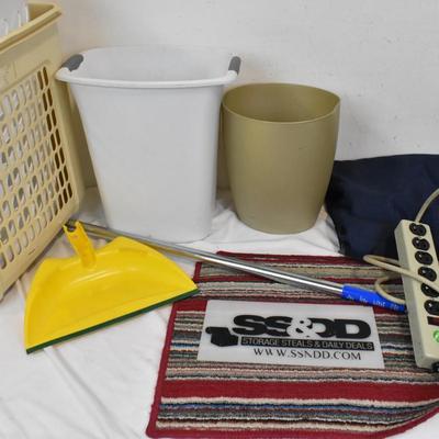 Bathroom/Cleaning Supplies, Laundry Hamper, Shower Curtain, Mats, Power Strips