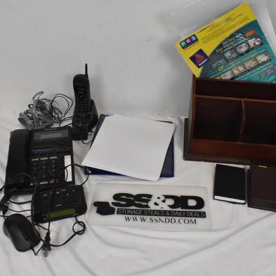 Office Supplies, Wooden Organizer, Folders, Alarm Clock