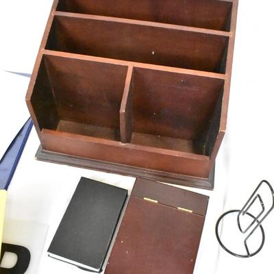 Office Supplies, Wooden Organizer, Folders, Alarm Clock