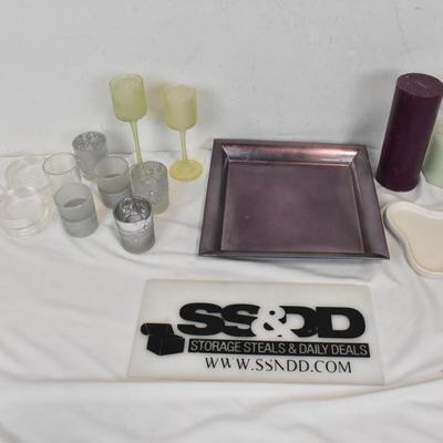 Assorted Candle Holders and Candles, Candles, 6 Small Candle Holders