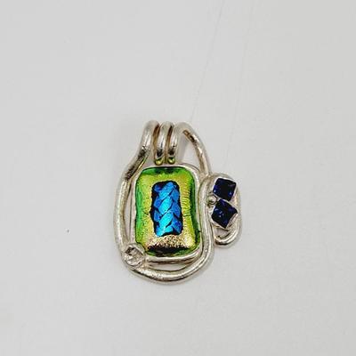 BEAUTIFUL SILVER & GLASS ARTISTIC MULTI COLORED PENDANT