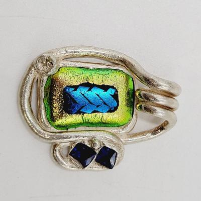 BEAUTIFUL SILVER & GLASS ARTISTIC MULTI COLORED PENDANT
