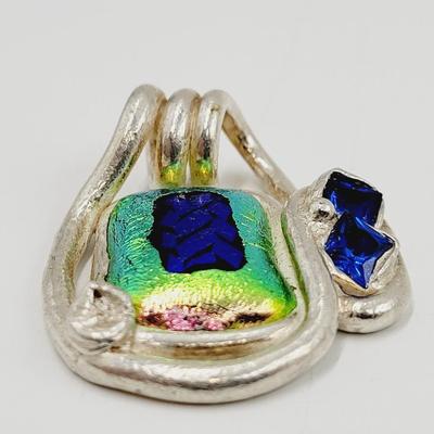 BEAUTIFUL SILVER & GLASS ARTISTIC MULTI COLORED PENDANT