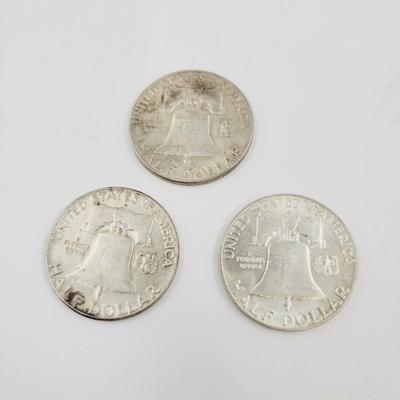 (3) 1948 & 1949 (90%) BENJAMIN FRANKLIN HALF DOLLARS