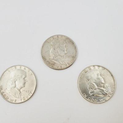 (3) 1948 & 1949 (90%) BENJAMIN FRANKLIN HALF DOLLARS