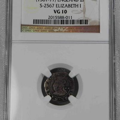 1551-1577 Queen Elizabeth I Medieval Silver Coin NGC GRADED