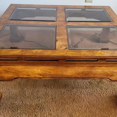 Modern Chow Leg Coffee Table with Glass Panel Inset