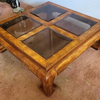Modern Chow Leg Coffee Table with Glass Panel Inset