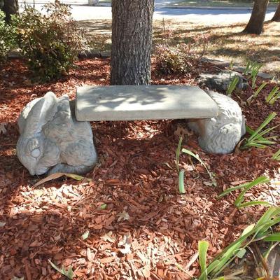 Unique yard art concrete rabbit bench
