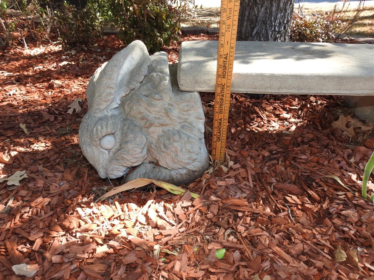 Unique yard art concrete rabbit bench