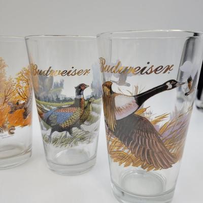 SET OF BUDWEISER WILDLIFE GOLD RIMMED GLASSES 6 PC
