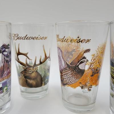 SET OF BUDWEISER WILDLIFE GOLD RIMMED GLASSES 6 PC