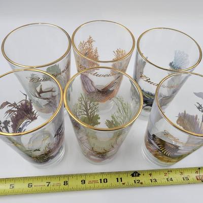 SET OF BUDWEISER WILDLIFE GOLD RIMMED GLASSES 6 PC