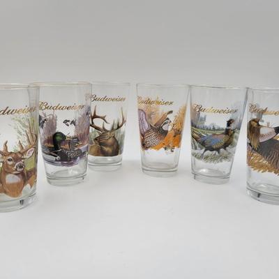 SET OF BUDWEISER WILDLIFE GOLD RIMMED GLASSES 6 PC