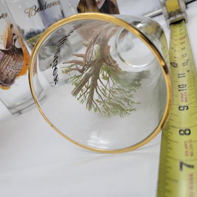 SET OF BUDWEISER WILDLIFE GOLD RIMMED GLASSES 6 PC