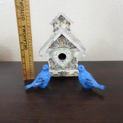 Fancy birdhouse and blue birds