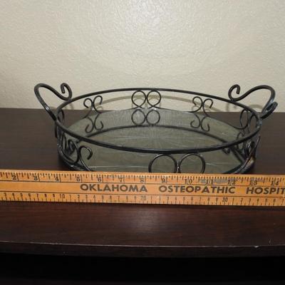 Metal handled glass bottom tray