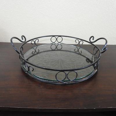 Metal handled glass bottom tray