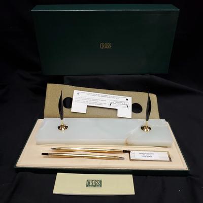Cross Alabaster Double Pen Desk Set  NIB