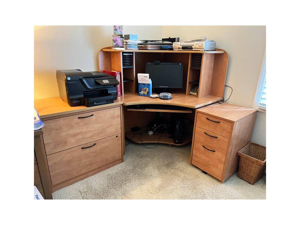 Light Wood Modern Computer Desk & Matching Organizer File Drawer