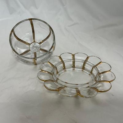 -1- Clear Glass | Gold Accents | Butter Dish | Sugar and Creamer