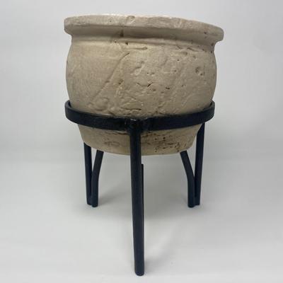 Vintage Vessel Vase with Metal Stand and Legs