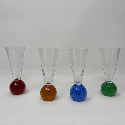 Set of 4 Shot Glasses with Colored Glass Ball Bases