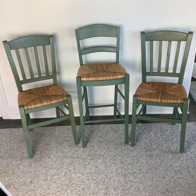 8106 Two Rush Seat Dining Chairs and One Bar Stool