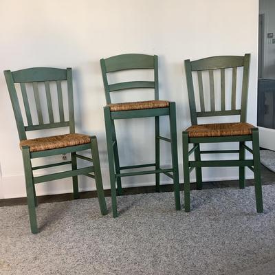 8106 Two Rush Seat Dining Chairs and One Bar Stool
