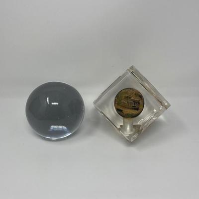 Glass/Crystal Ball Paperweight and Hand-Painted Interior Art Sculpture