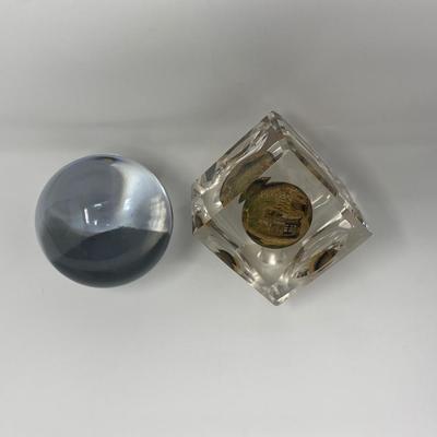 Glass/Crystal Ball Paperweight and Hand-Painted Interior Art Sculpture