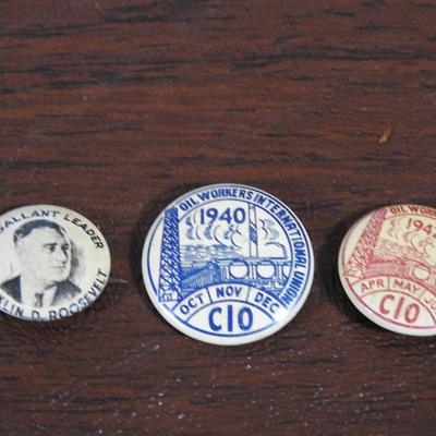 Franklin D.Roosevelt pin plus 2 oil workers international union pins