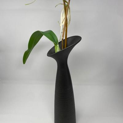 Black Vase with Artificial Flower
