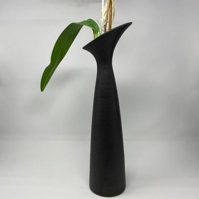 Black Vase with Artificial Flower