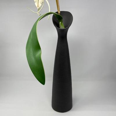 Black Vase with Artificial Flower