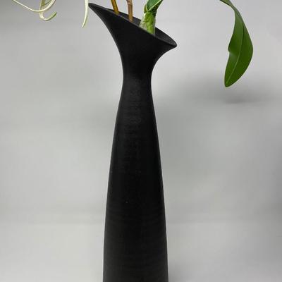 Black Vase with Artificial Flower