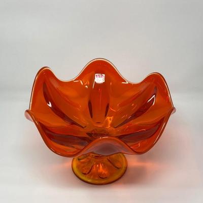 Large Orange Viking Glass Compote Bowl