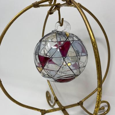 Vintage Small Decorative Hand-Blown Art Glass Ball Ornament
